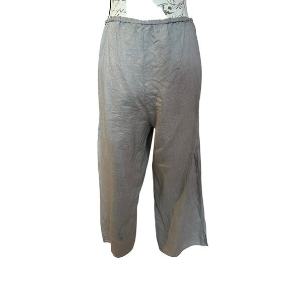 Eileen Fisher Gray Linen Wide Leg Cropped Pants Size M Lagenlook CoastalGrandma - Picture 2 of 3